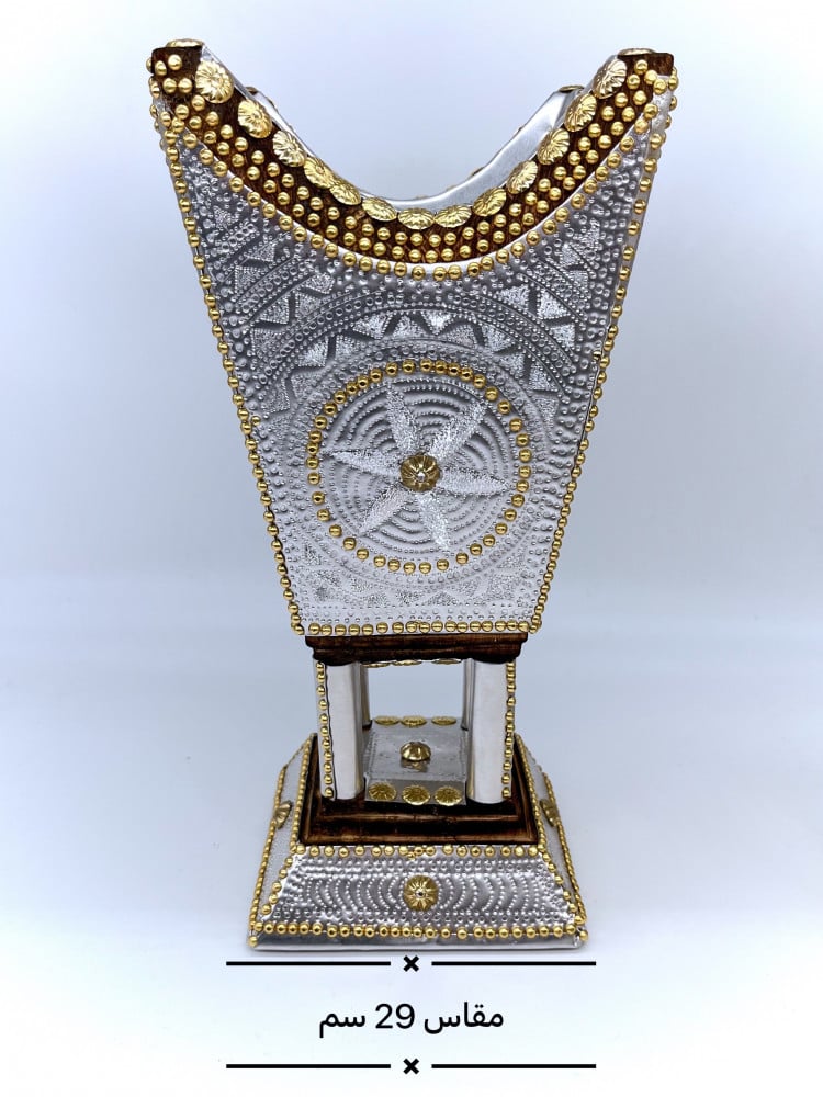 Luxury silver and gold star mandala mabkhara 29cm with pearl beadwork and crown design